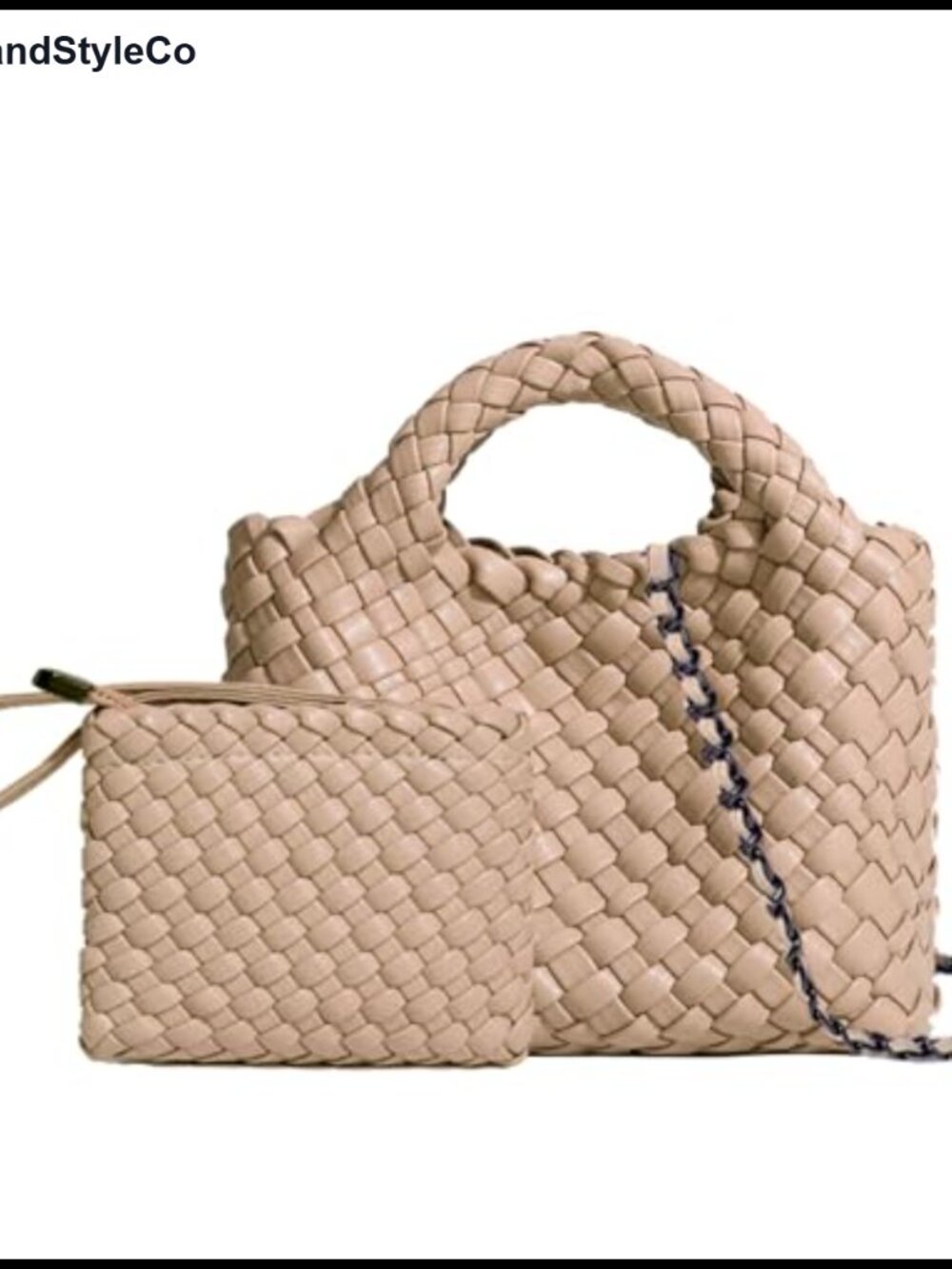 Vegan Leather Woven Tote Crossbody Bag with Coin Purse, Foldable Chain Shoulder